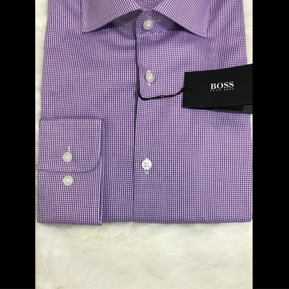 NWT $125 BOSS Hugo Boss Miles‎ Sharp Fit Check Shirt in Purple [SZ 16.5 ] - Picture 5 of 8